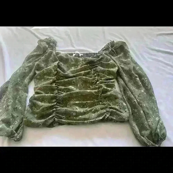 ASTR the Label Womens Tonina Blue Floral Ruched Blouse Top XL Bhfo - Picture 2 of 5